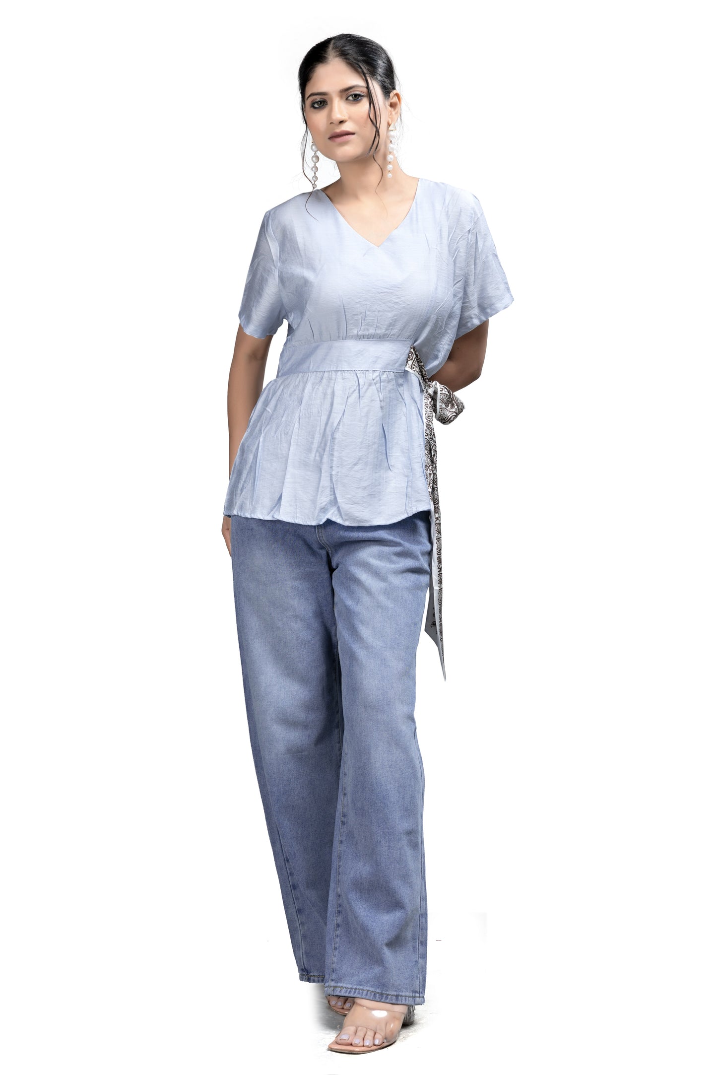 Woven Wrap-Style Peplum Top