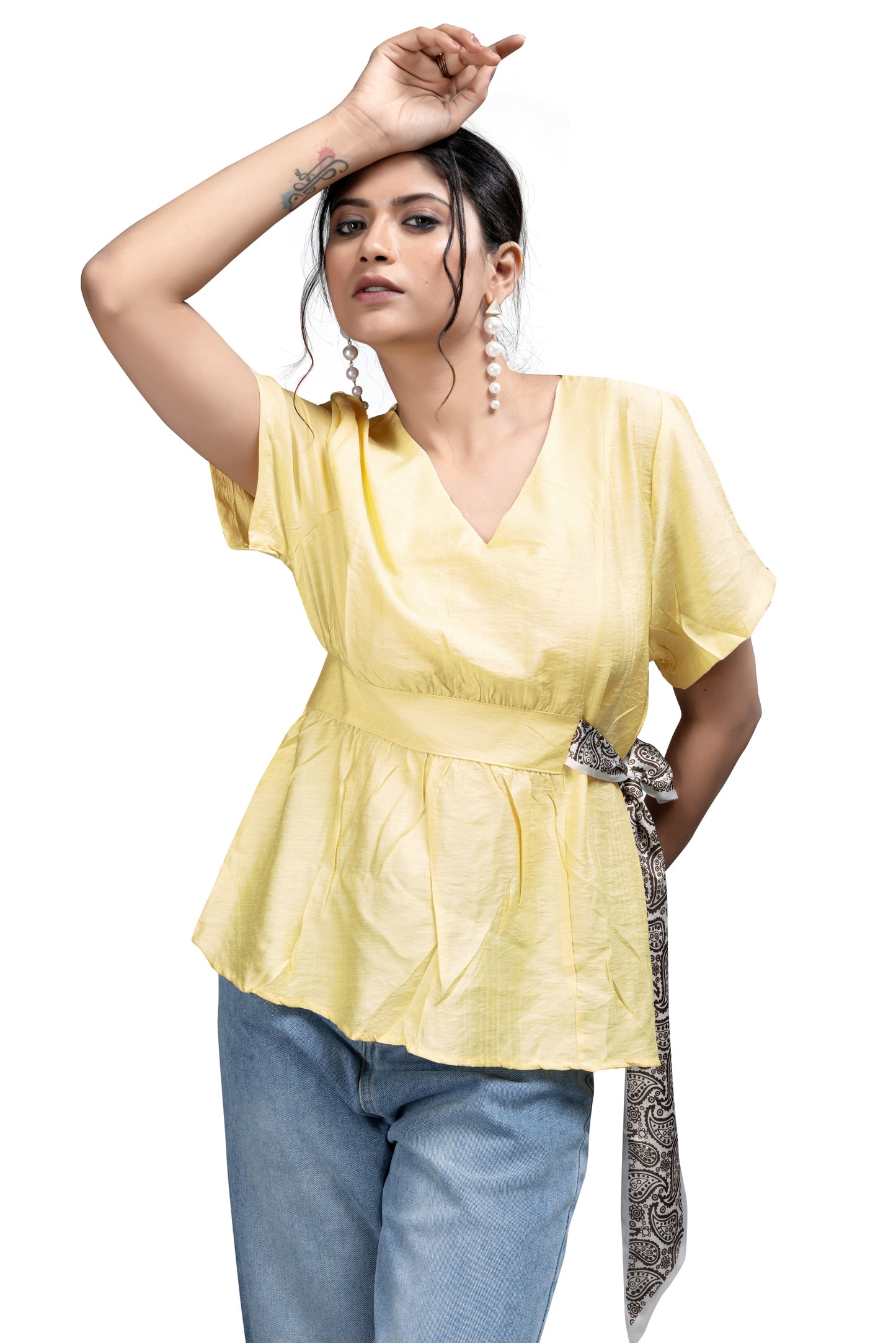 Woven Wrap-Style Peplum Top