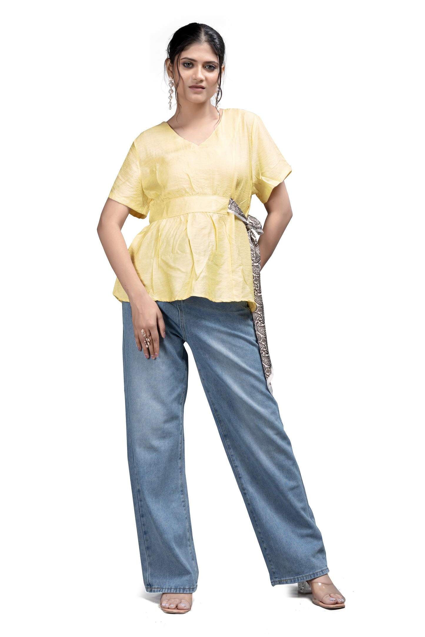 Woven Wrap-Style Peplum Top