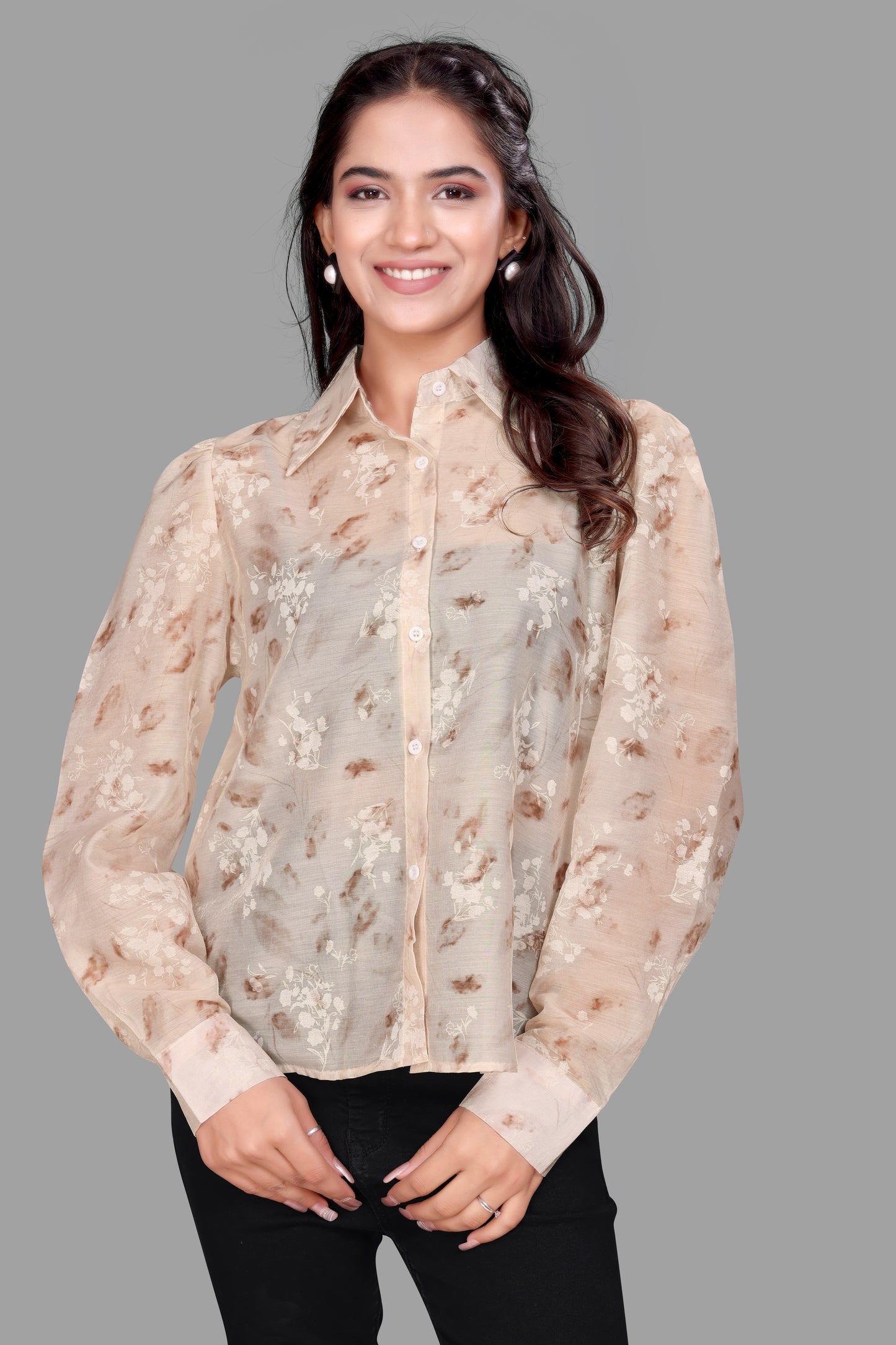 Women's Sheer Floral Print Shirt
