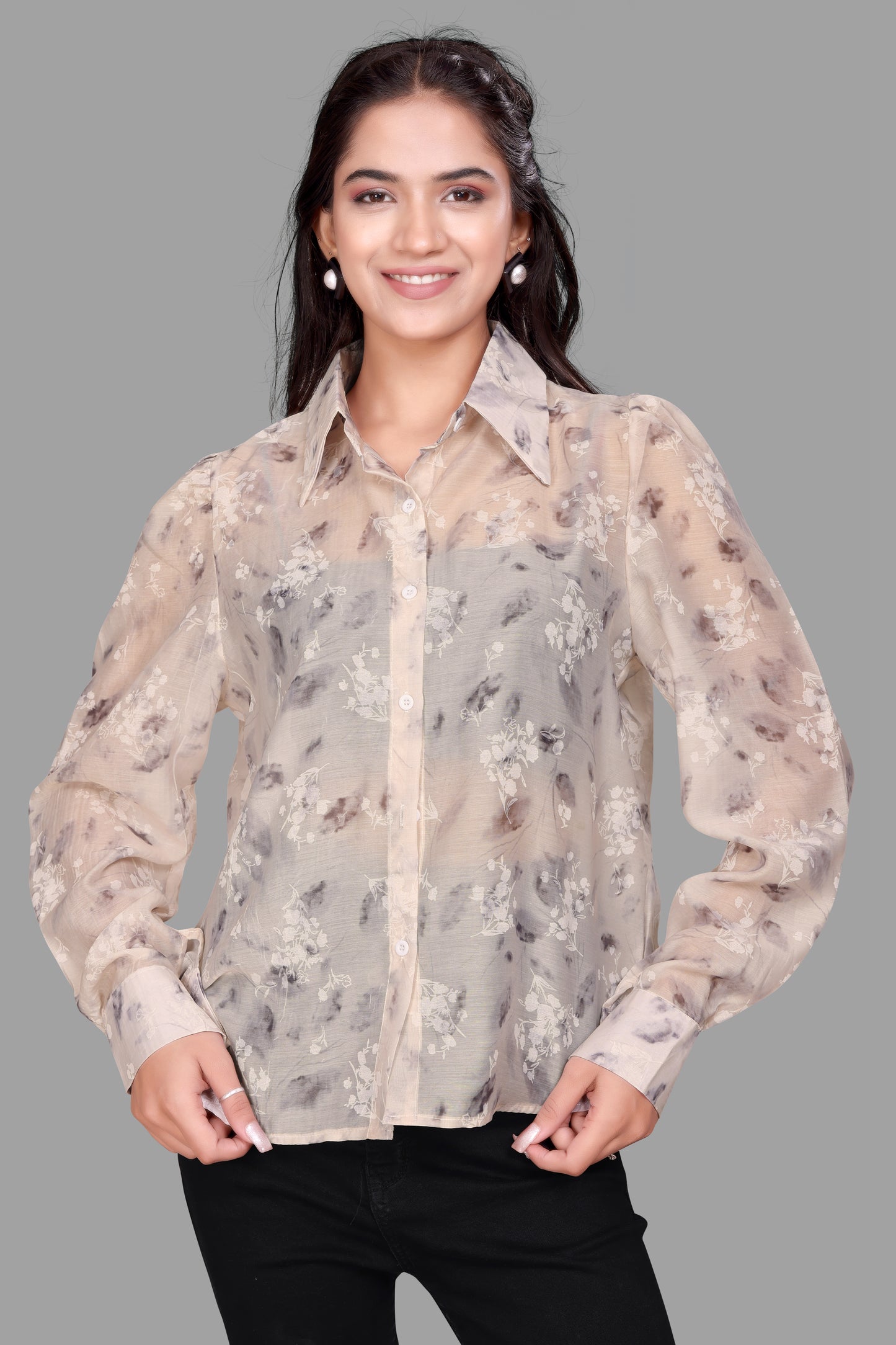 Women's Sheer Floral Print Shirt