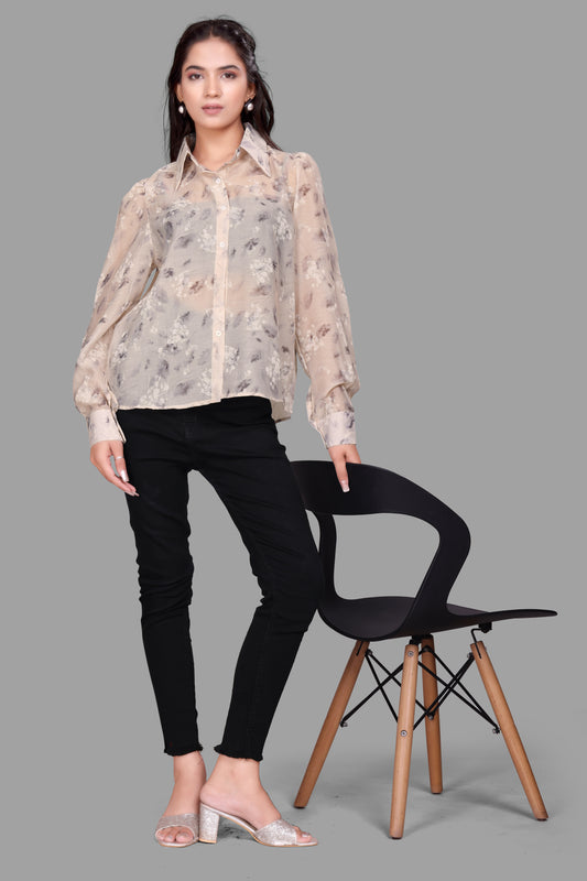 Women's Sheer Floral Print Shirt