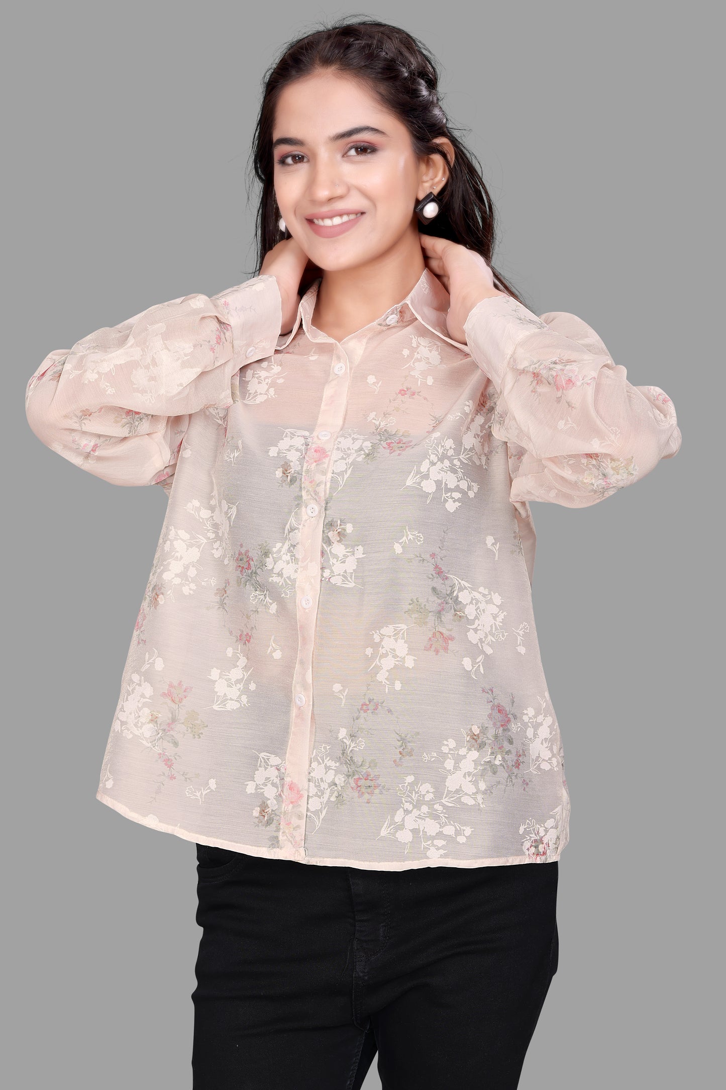 Women's Sheer Floral Print Shirt