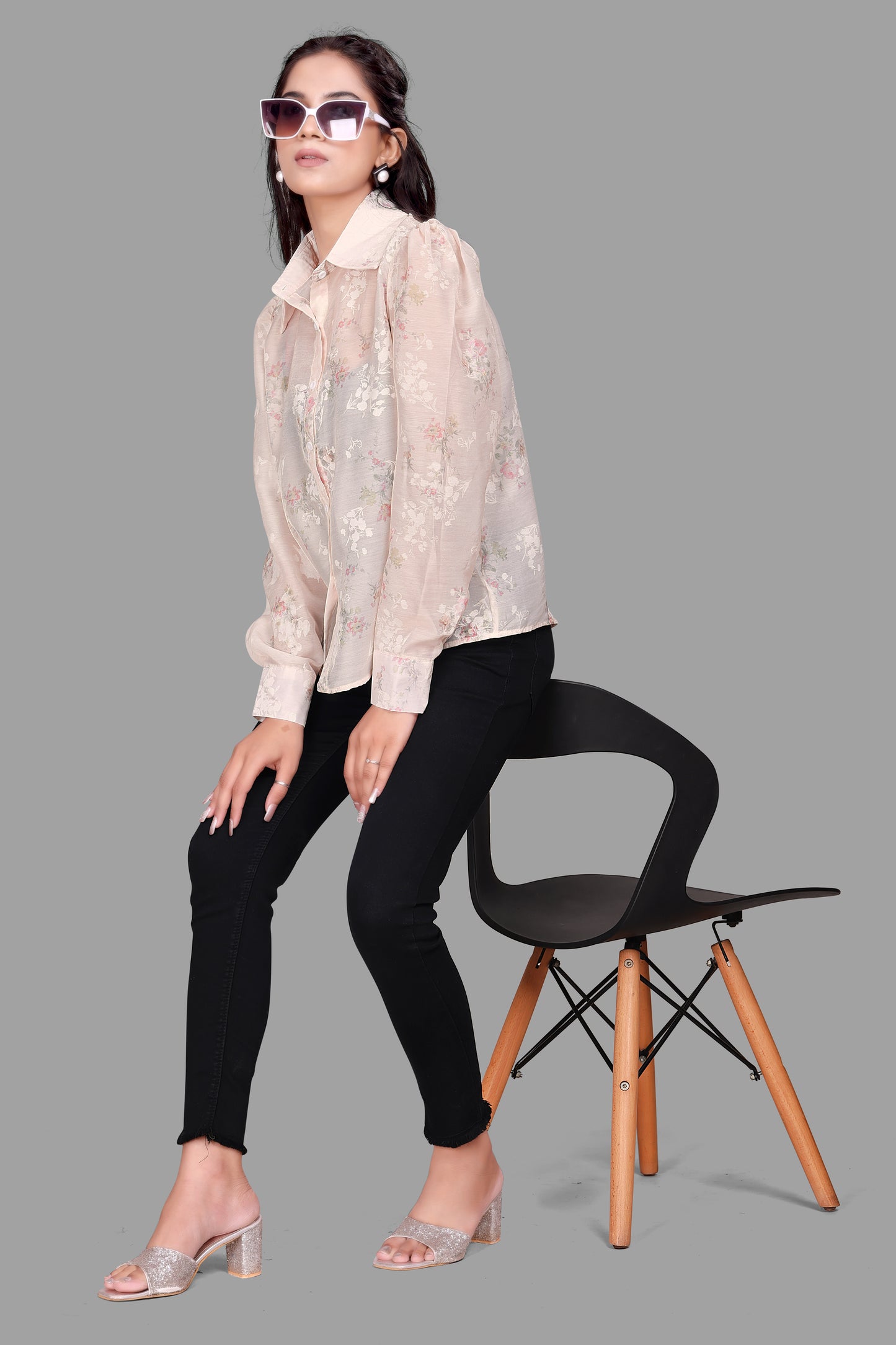 Women's Sheer Floral Print Shirt