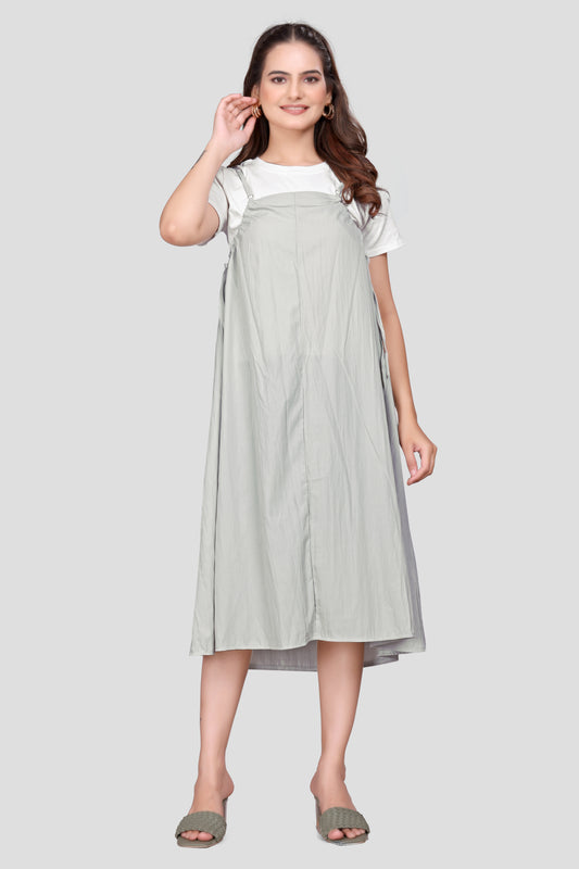 Women's Pinafore Midi Dress with Adjustable Straps