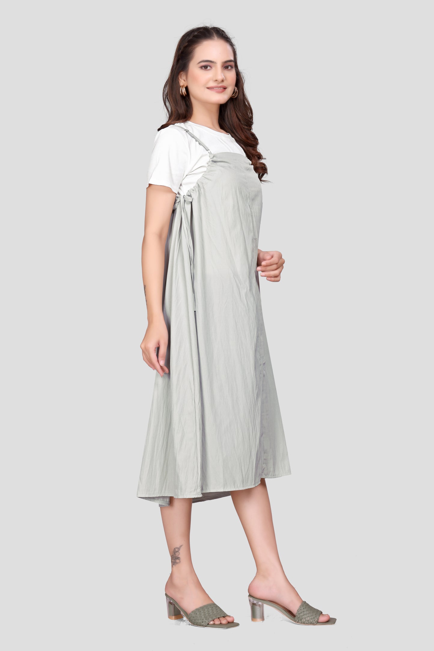 Women's Pinafore Midi Dress with Adjustable Straps