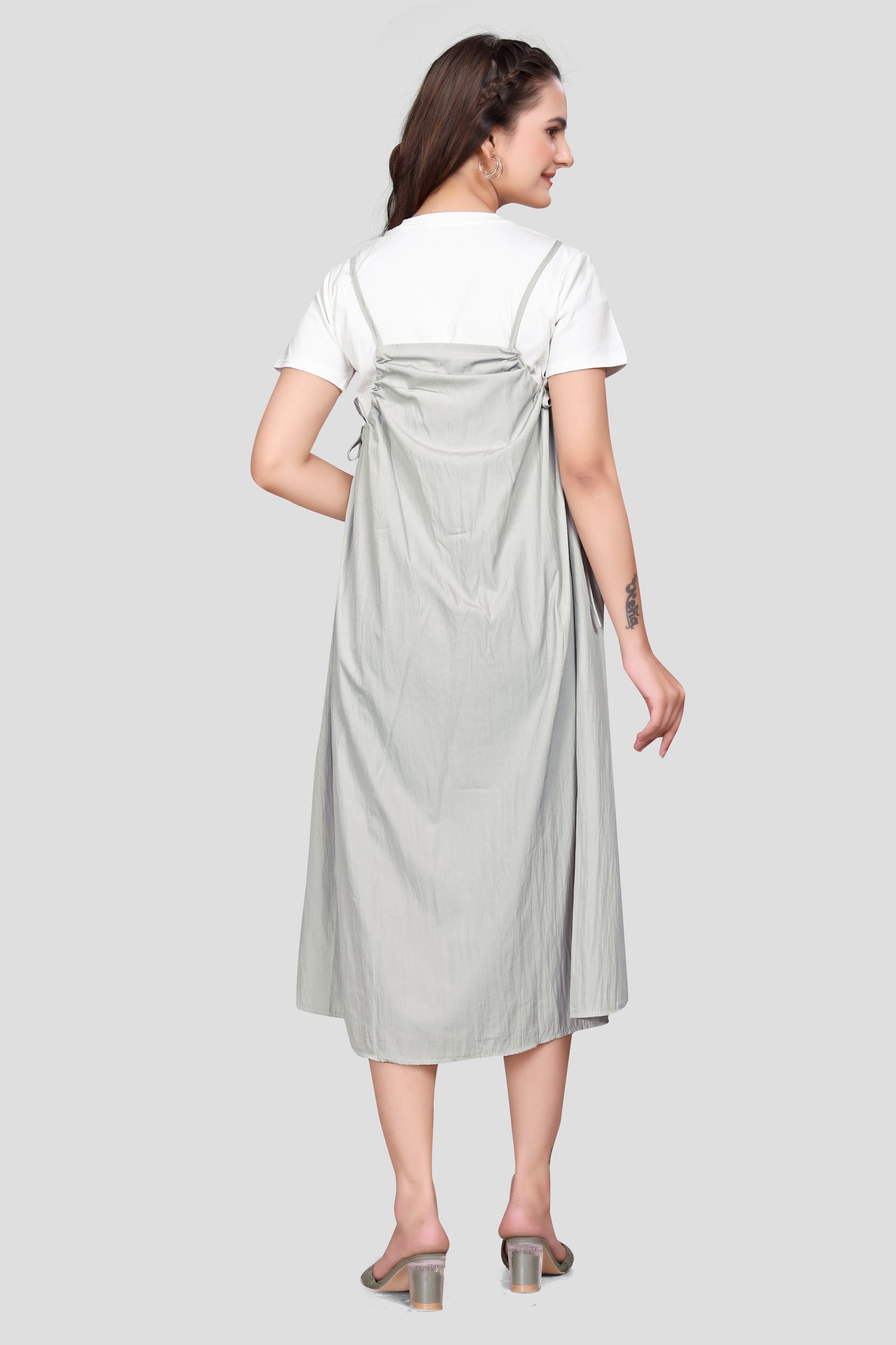 Women's Pinafore Midi Dress with Adjustable Straps