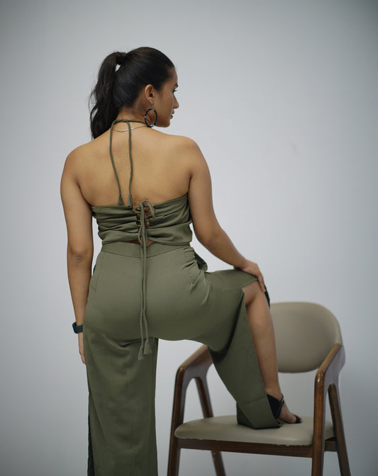 Olive Green Co-ord Set Halter Neck