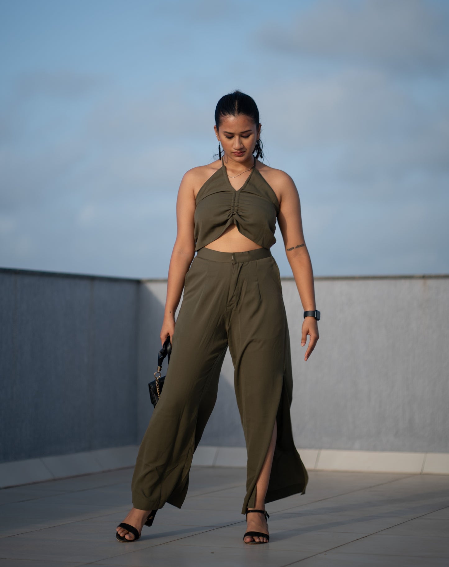Olive Green Co-ord Set Halter Neck