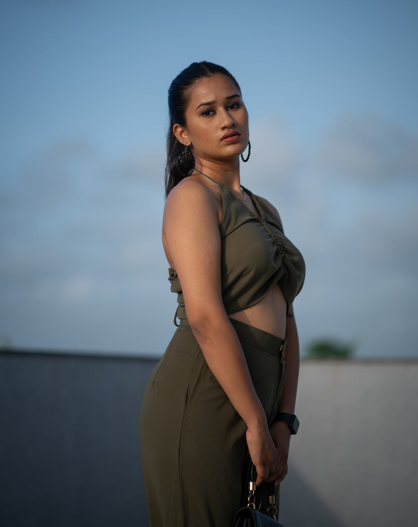 Olive Green Co-ord Set Halter Neck