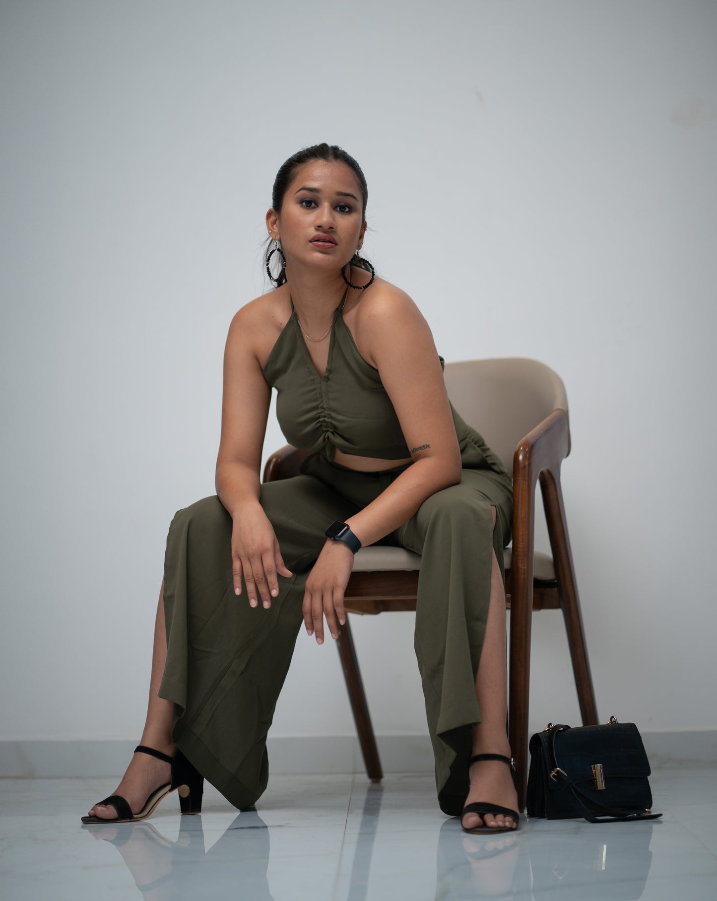 Olive Green Co-ord Set Halter Neck