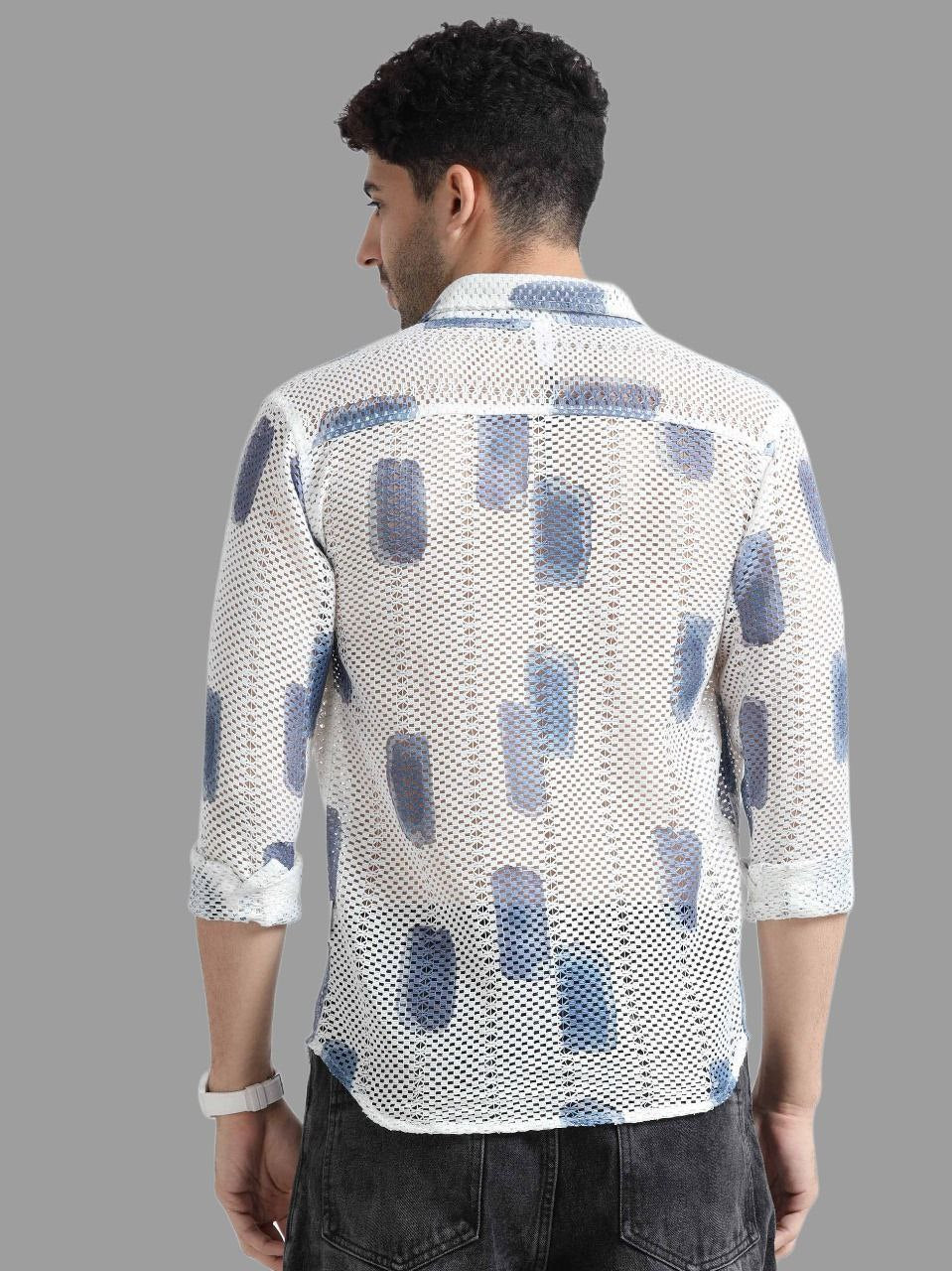 Men’s Lycra Stretchable Printed Full Sleeve Shirt – Lightweight Mesh Design with Modern Print