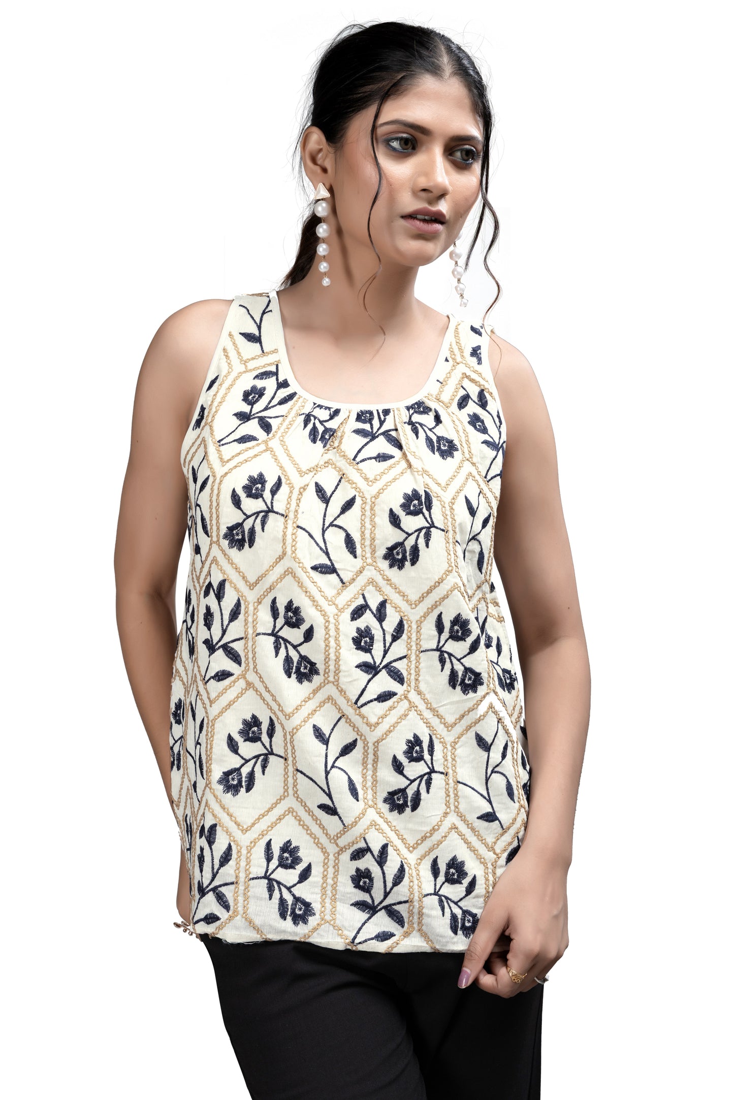 Geometric and Floral Embroidered Tunic