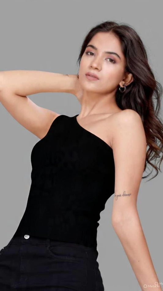 Women's One-Shoulder Ribbed Knit Top