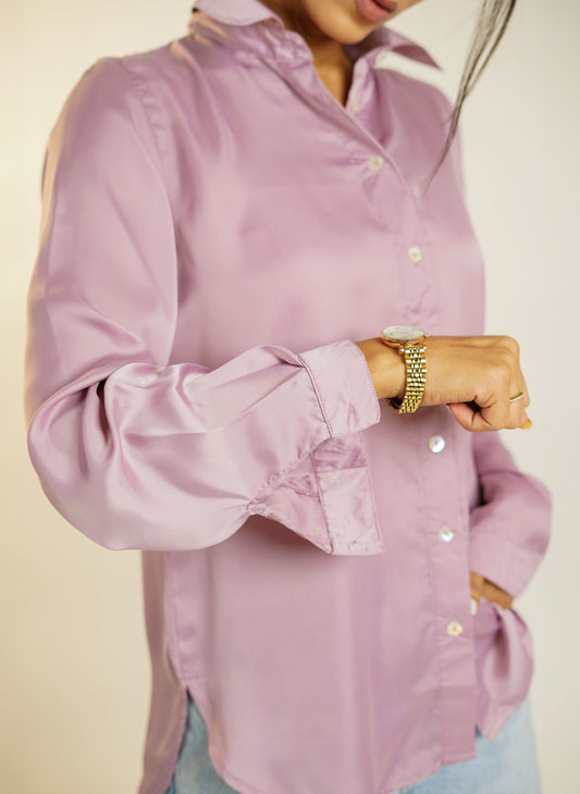 Classic Onion pink Plain Satin Shirt for Women Office wear