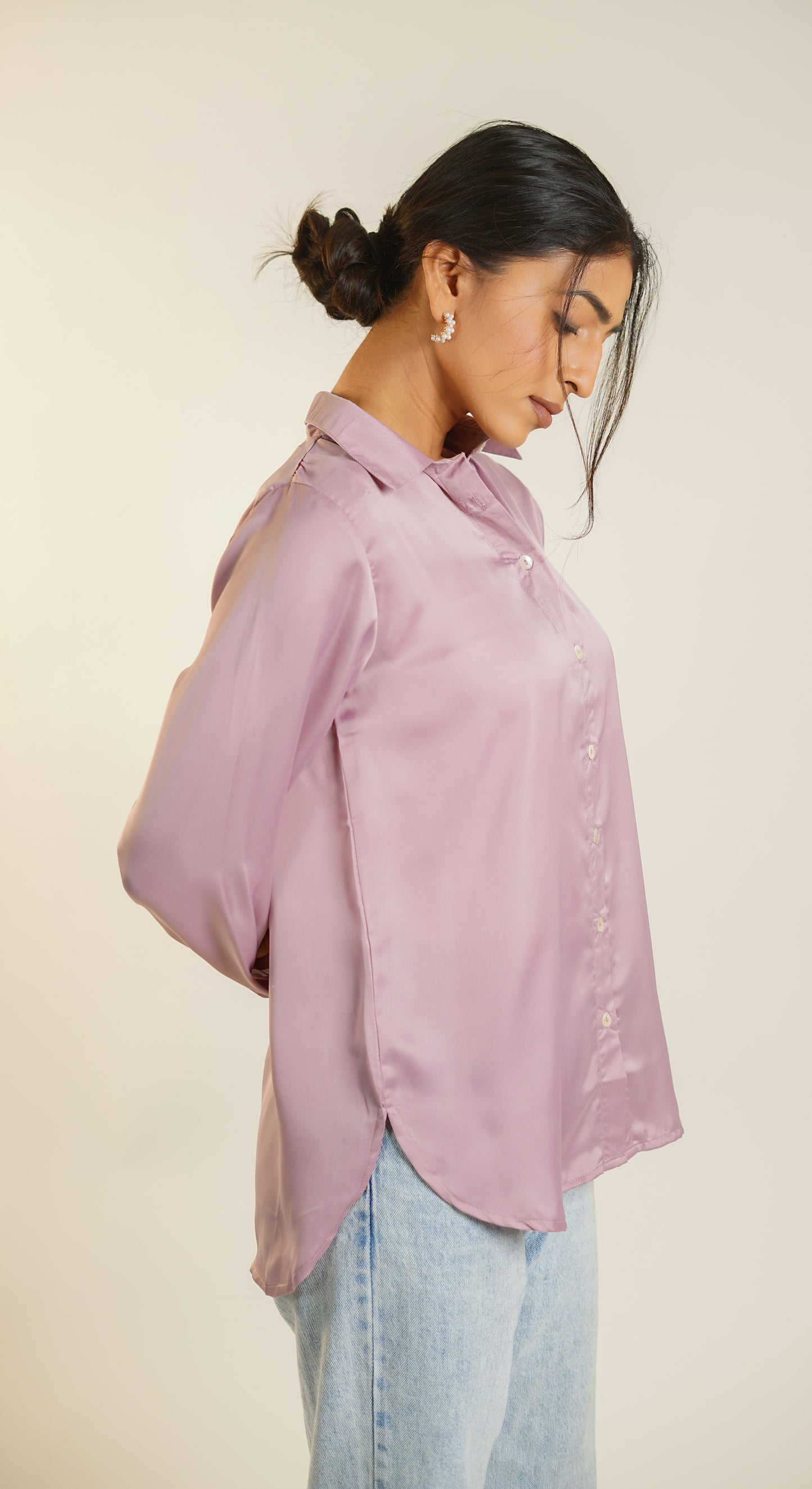 Classic Onion pink Plain Satin Shirt for Women Office wear