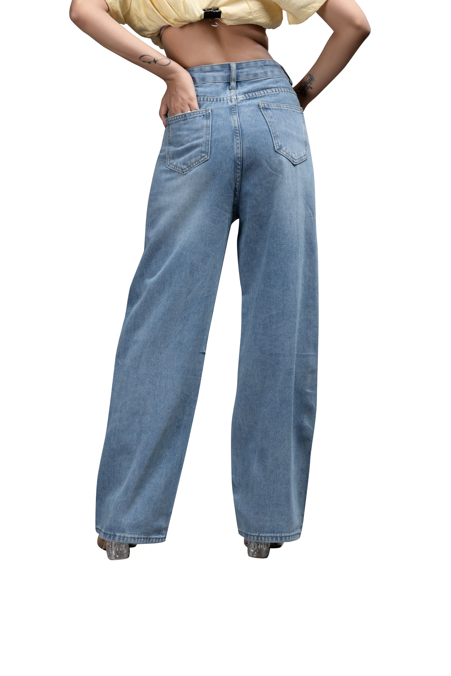 High-Waisted Wide-Leg Baggy Jeans for Women - Light Blue Denim