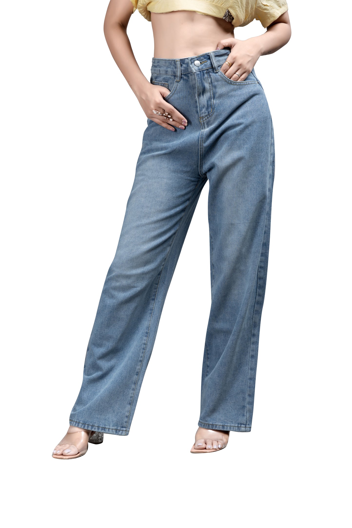 High-Waisted Wide-Leg Baggy Jeans for Women - Light Blue Denim