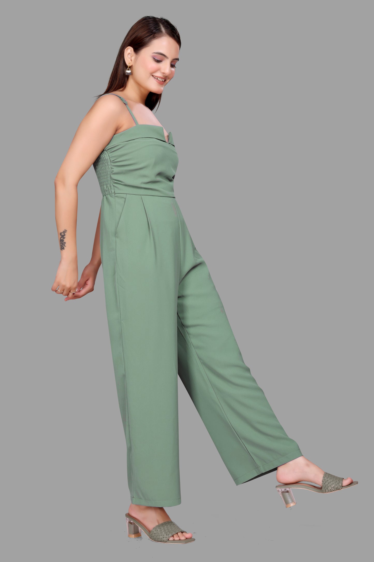 Women's Wide Leg Jumpsuit with Shoulder Straps – Elegant One-Piece Outfit