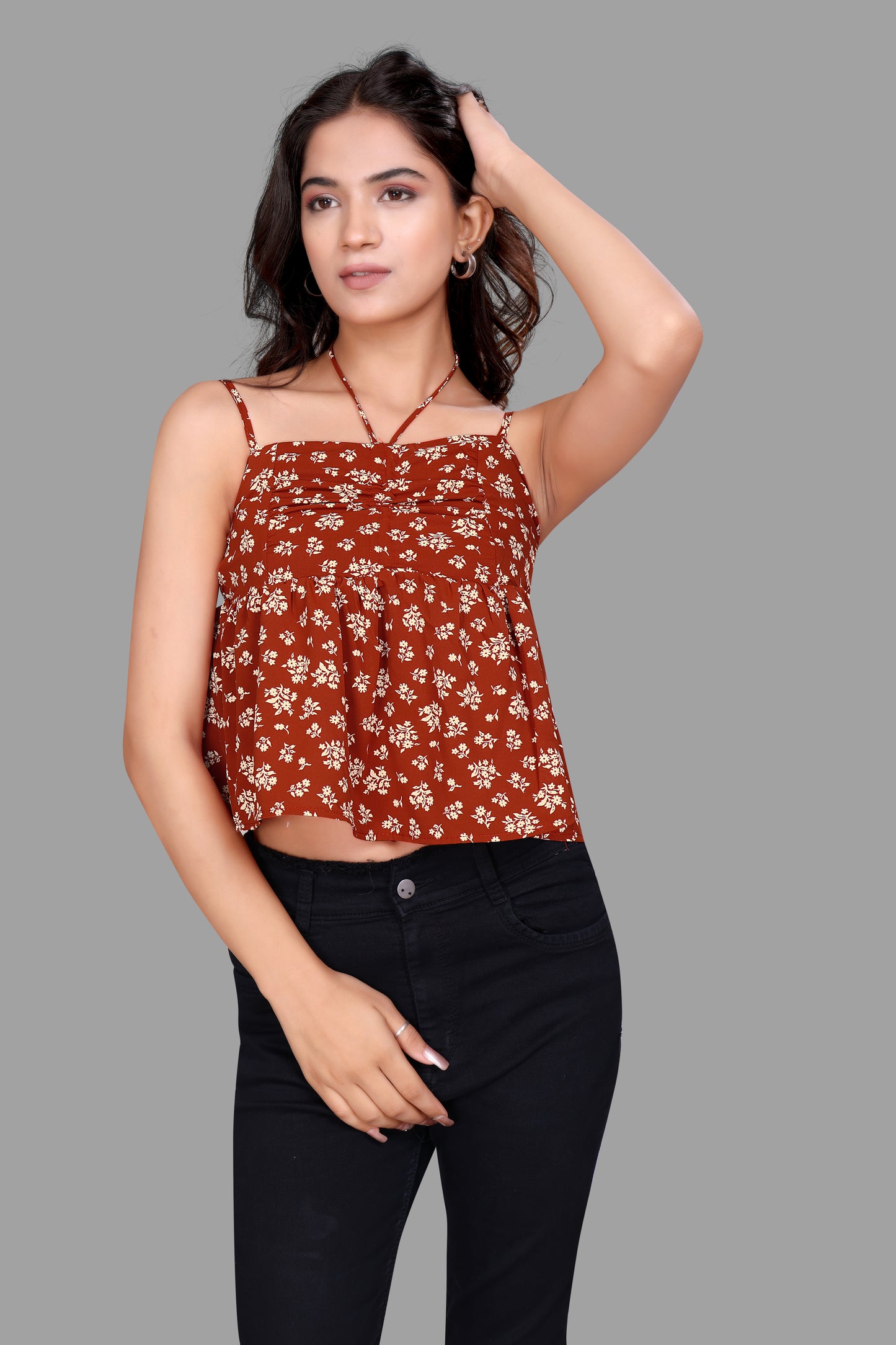 Women's Floral Printed Cropped Cami Top - Stylish Strappy Tank