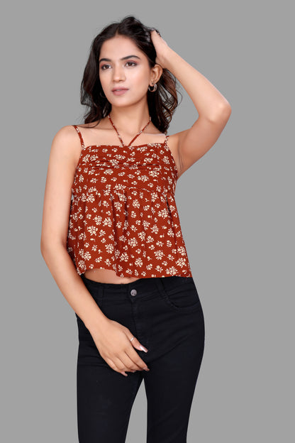 Women's Floral Printed Cropped Cami Top - Stylish Strappy Tank