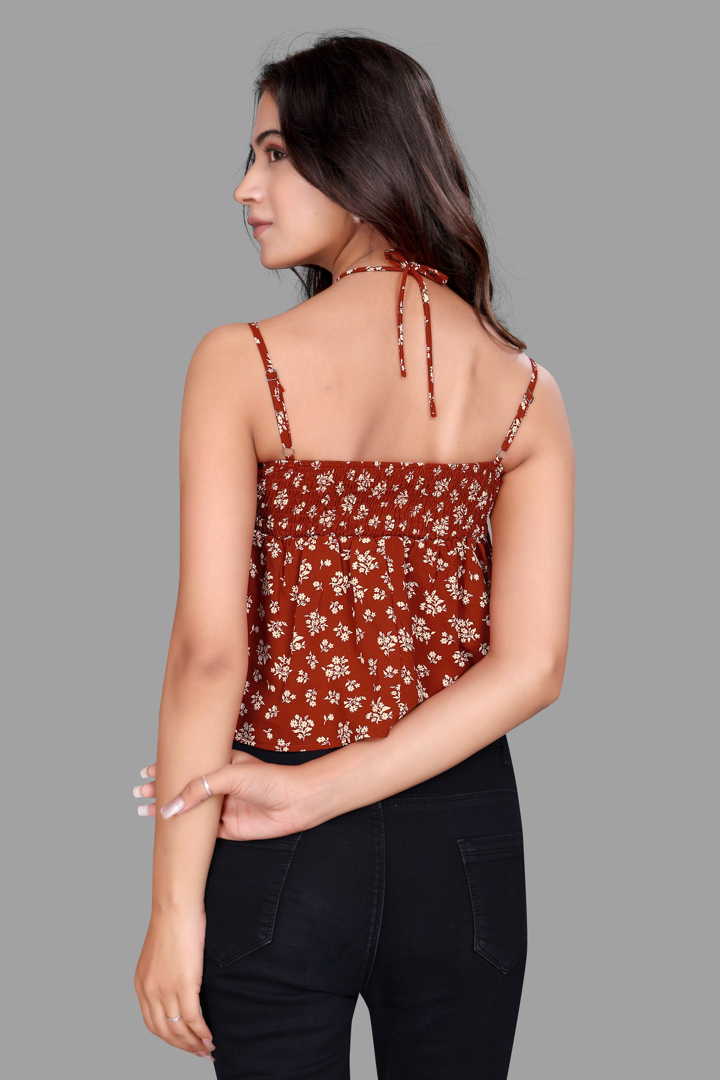 Women's Floral Printed Cropped Cami Top - Stylish Strappy Tank