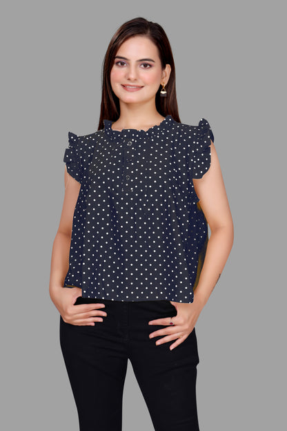 Women's Polka Dot Ruffle Neck Top
