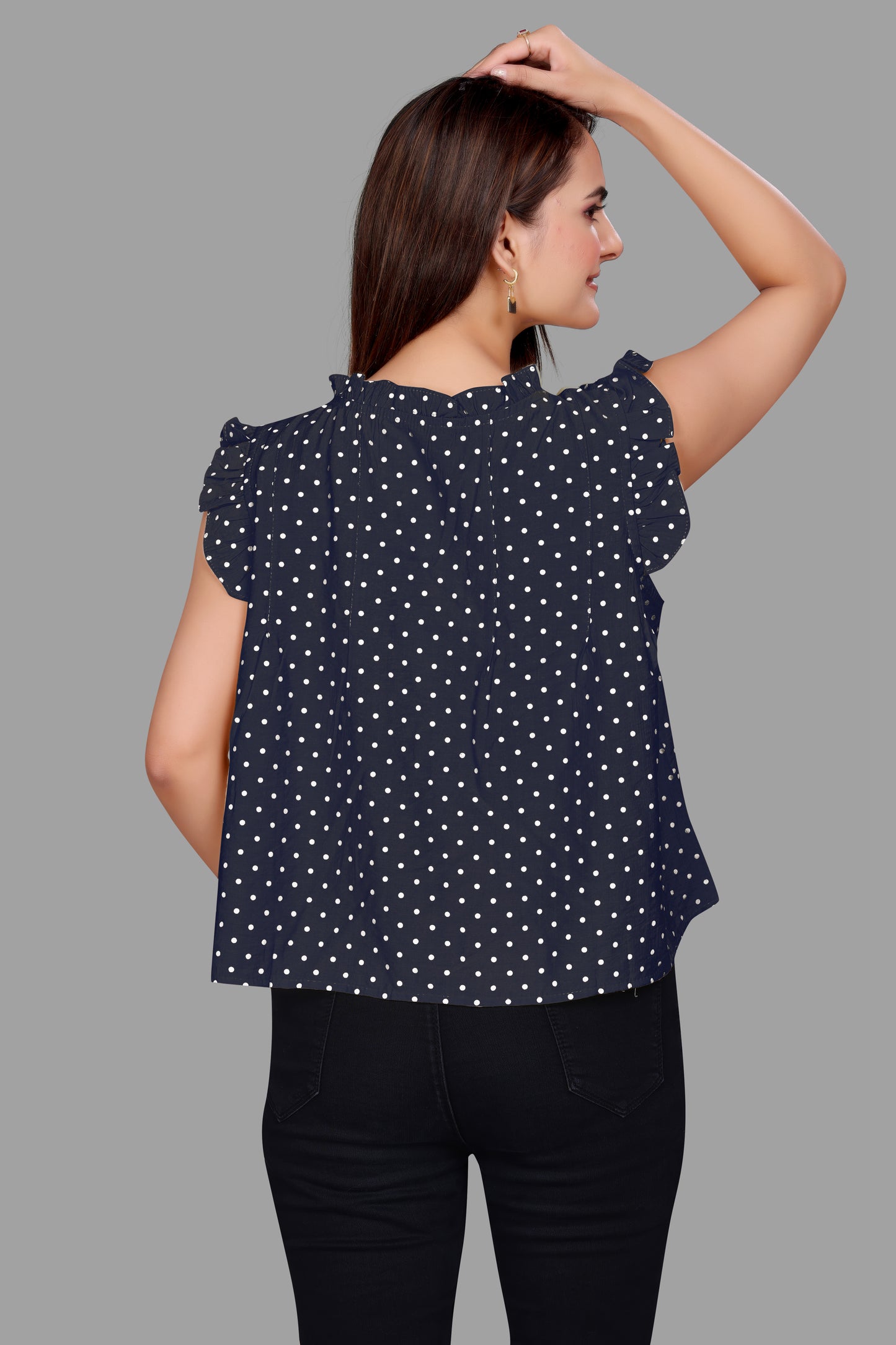 Women's Polka Dot Ruffle Neck Top