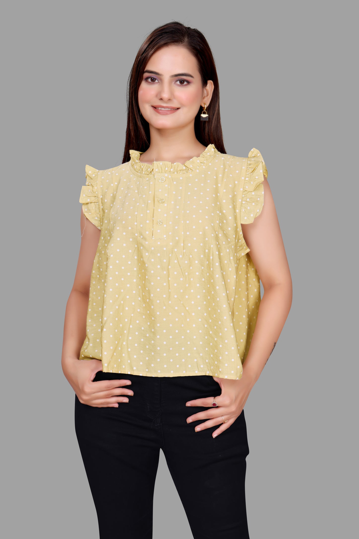Women's Polka Dot Ruffle Neck Top