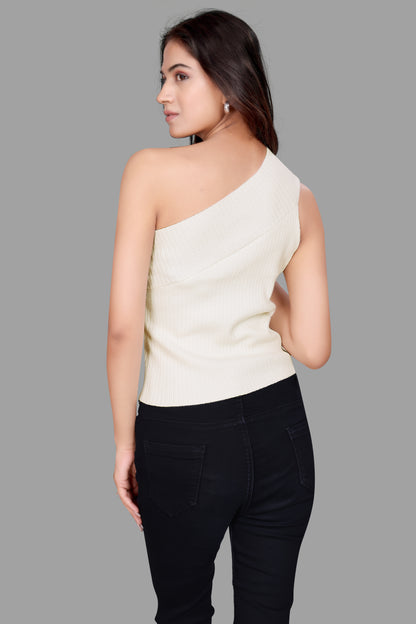 Women's One-Shoulder Ribbed Knit Top