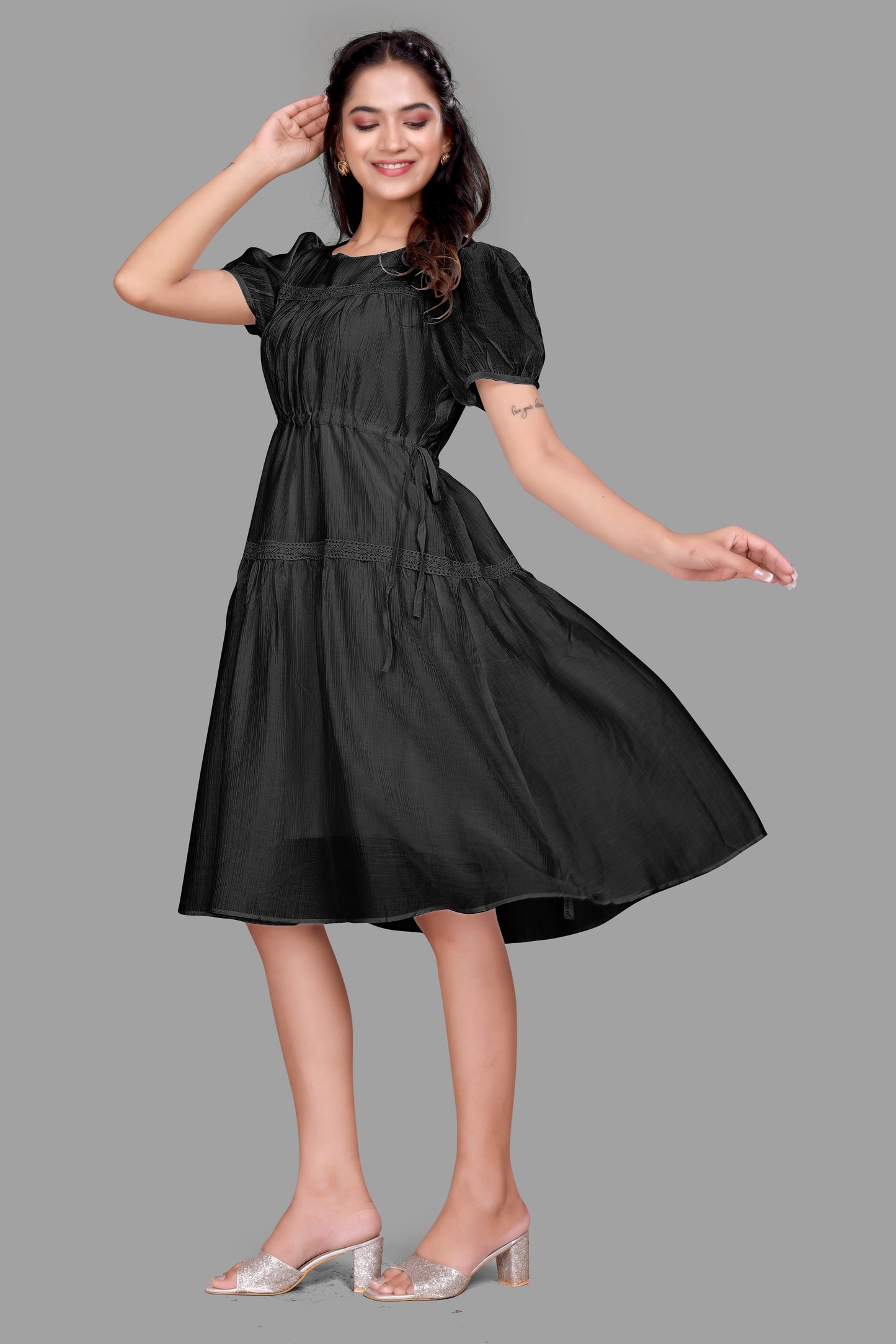 Women's Tiered Summer Dress - Puff Sleeve Short One Piece