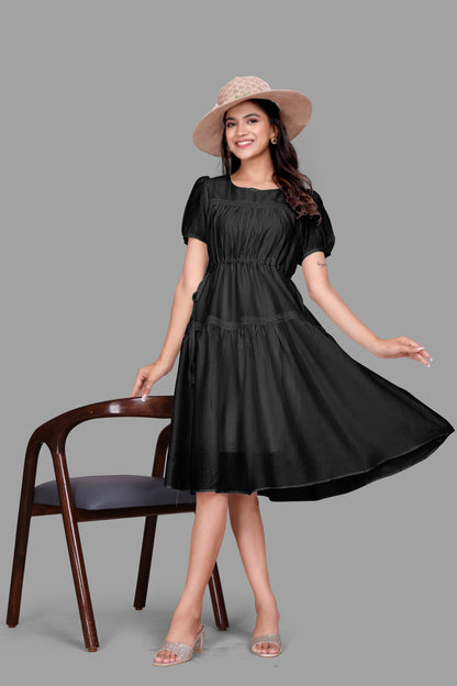 Women's Tiered Summer Dress - Puff Sleeve Short One Piece