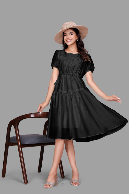 Women's Tiered Summer Dress - Puff Sleeve Short One Piece