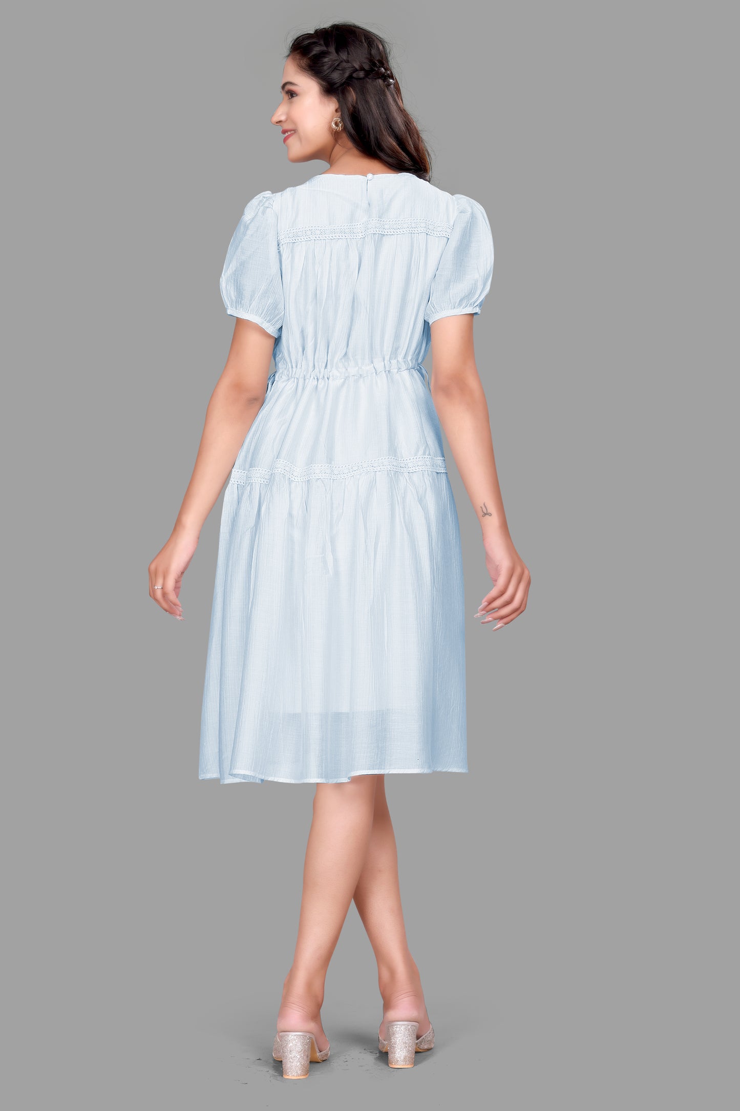 Women's Tiered Summer Dress - Puff Sleeve Short One Piece