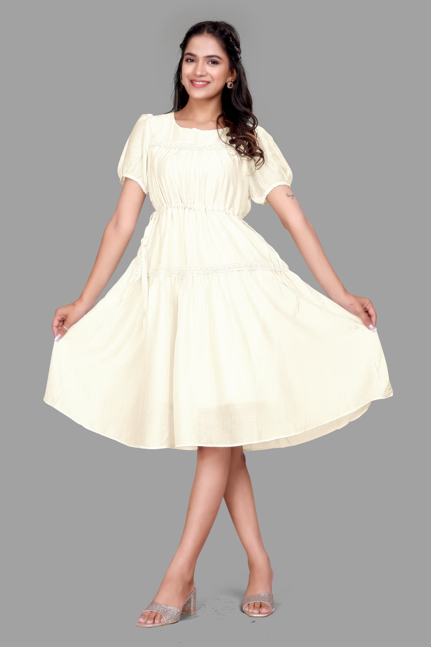 Women's Tiered Summer Dress - Puff Sleeve Short One Piece