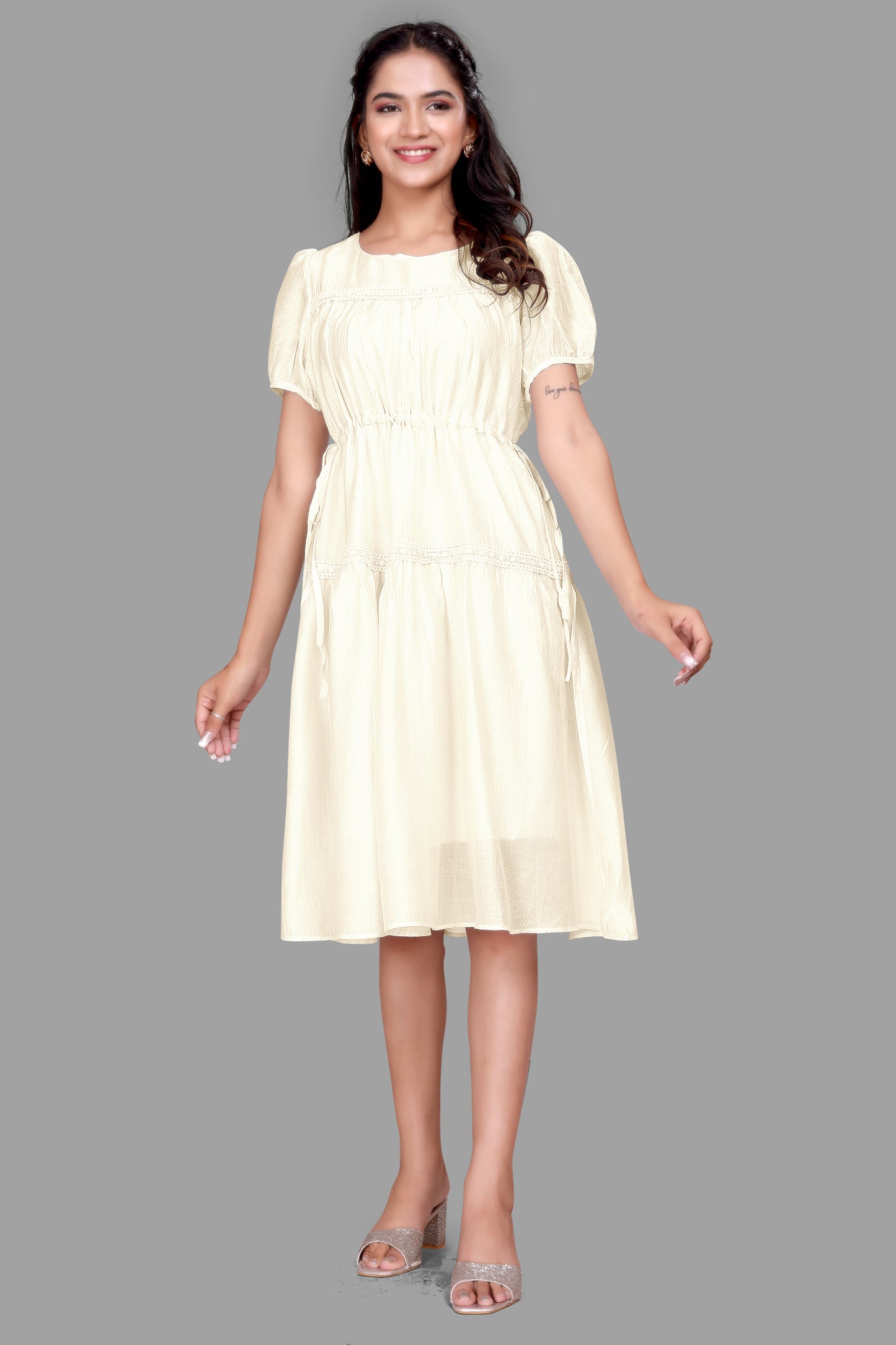 Women's Tiered Summer Dress - Puff Sleeve Short One Piece