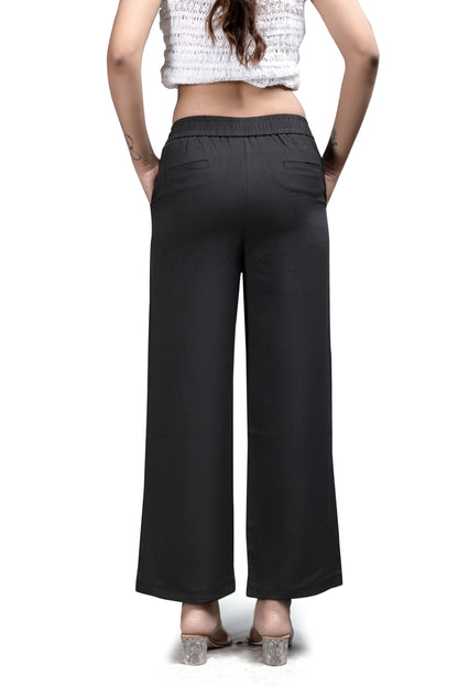 High-Waist Wide-Leg Trousers with Buckle Detail