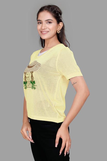 Women’s Casual Graphic Cotton T-Shirt – Nature-Inspired Printed Tee