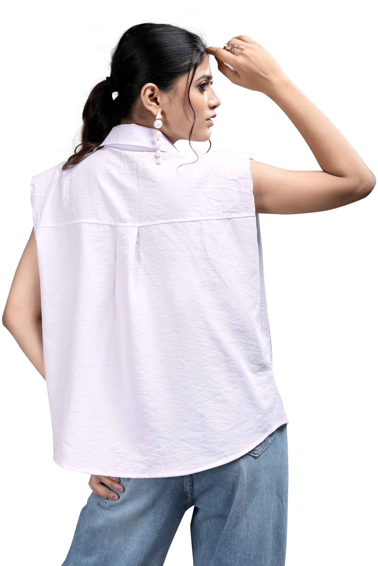Stylish Lavender Button-Down Top with Belt