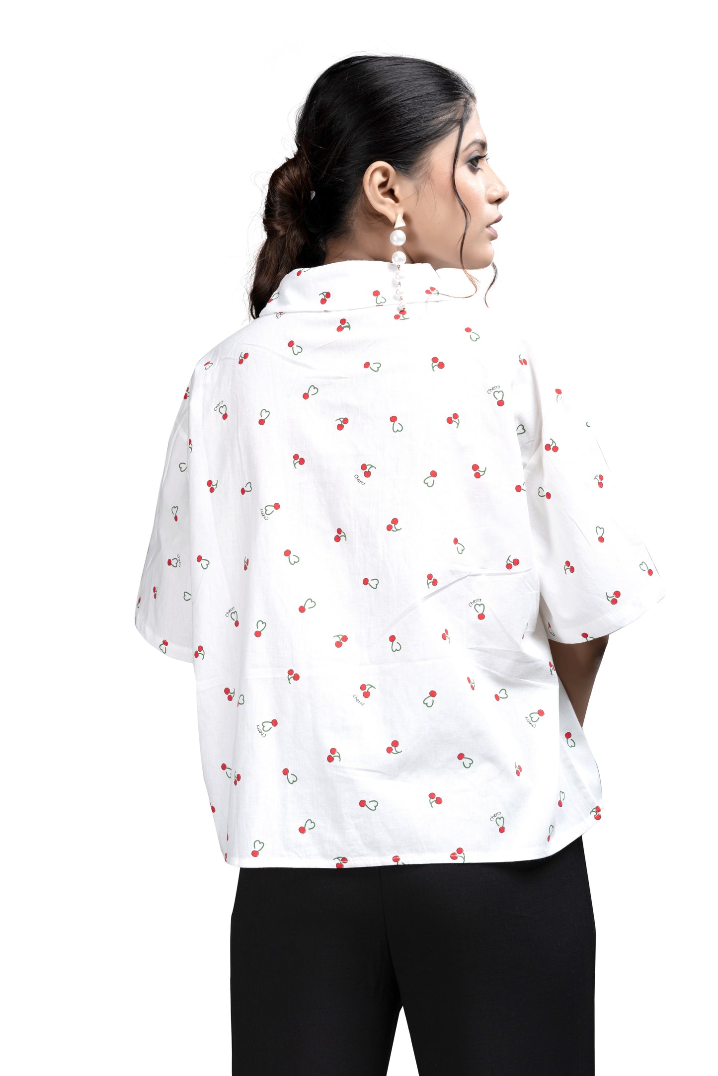 Playful Cherry Print White Casual Shirt