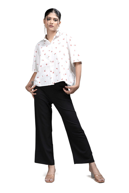 Playful Cherry Print White Casual Shirt
