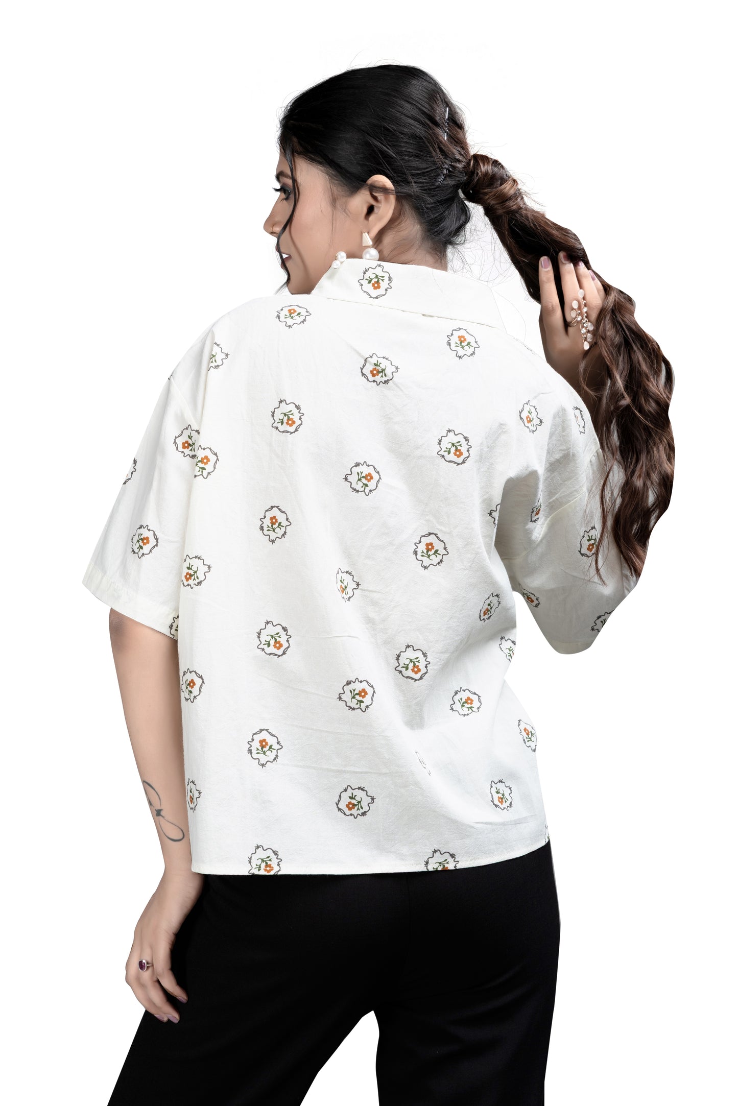 Playful Cherry Print White Casual Shirt