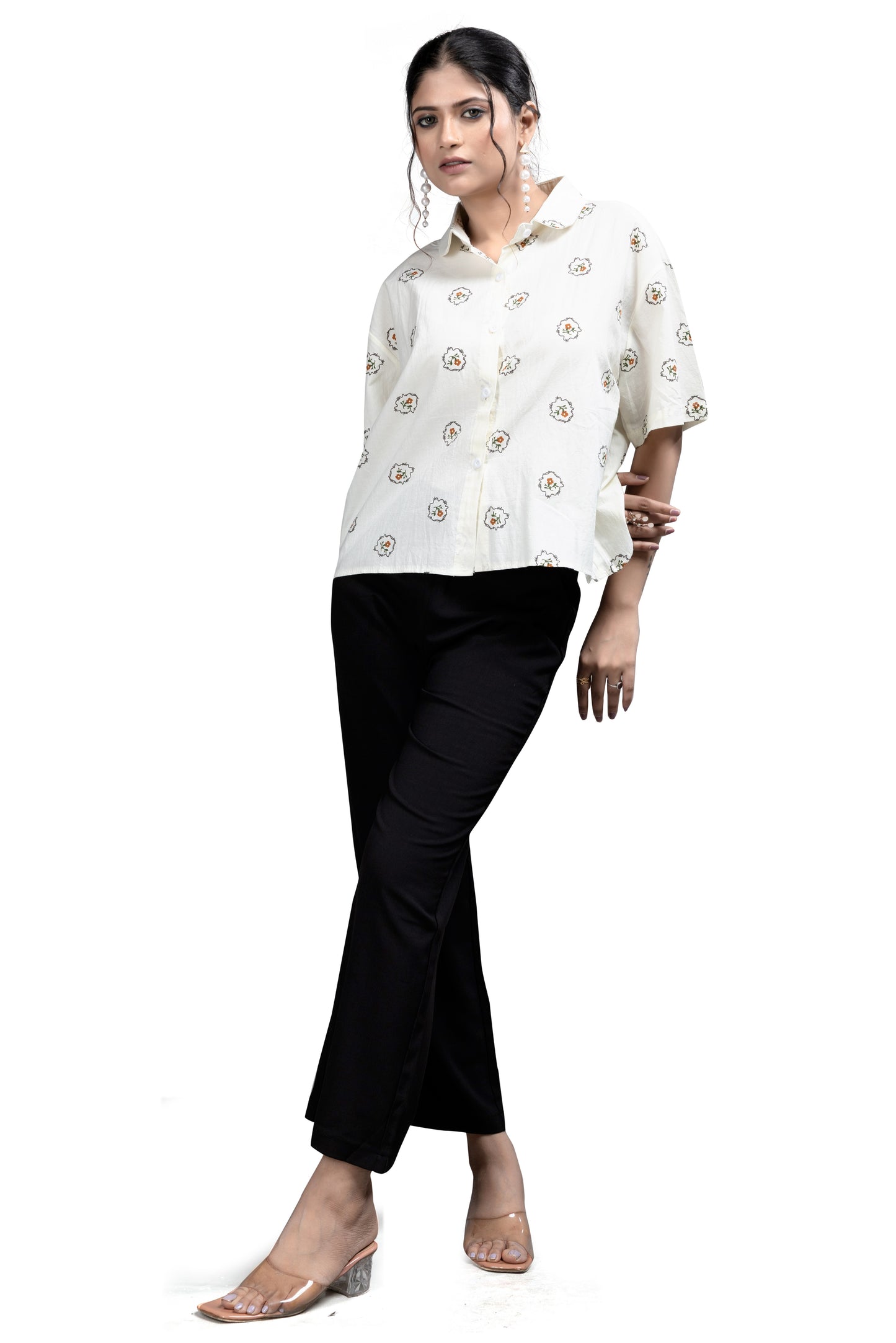 Playful Cherry Print White Casual Shirt