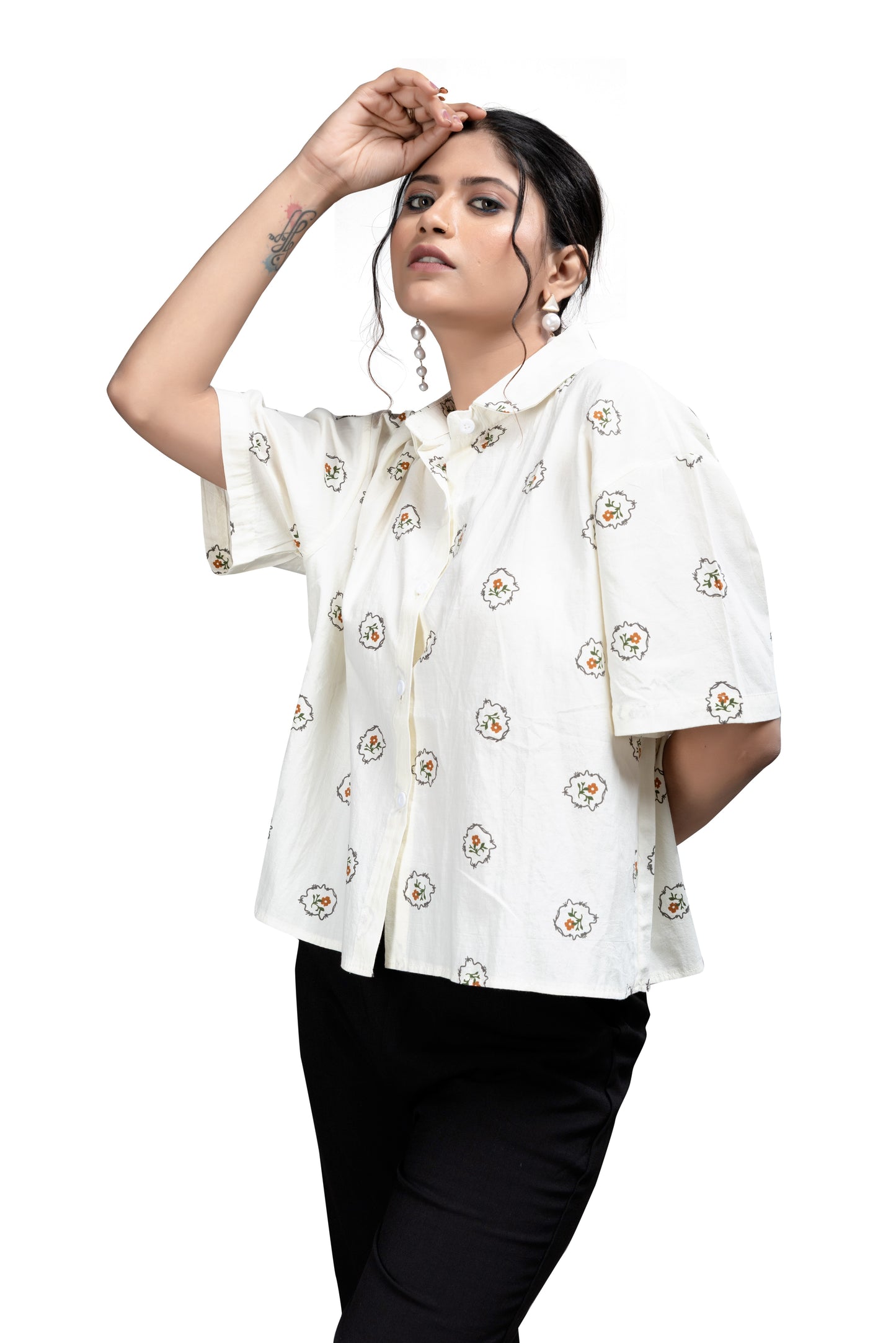 Playful Cherry Print White Casual Shirt