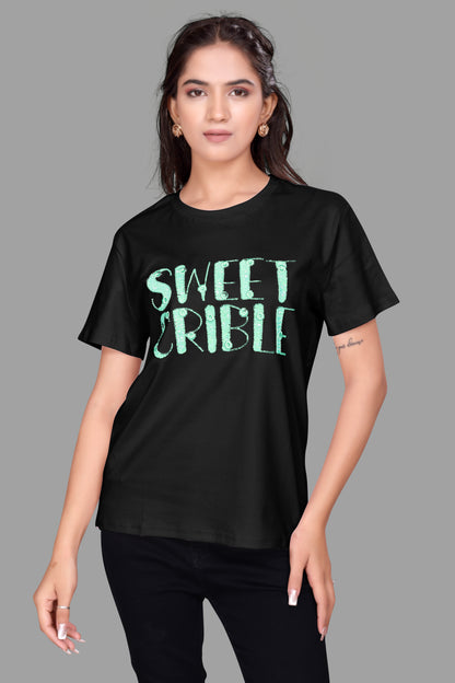 Sweet Scribble Oversized T-Shirt for Women with sequence work