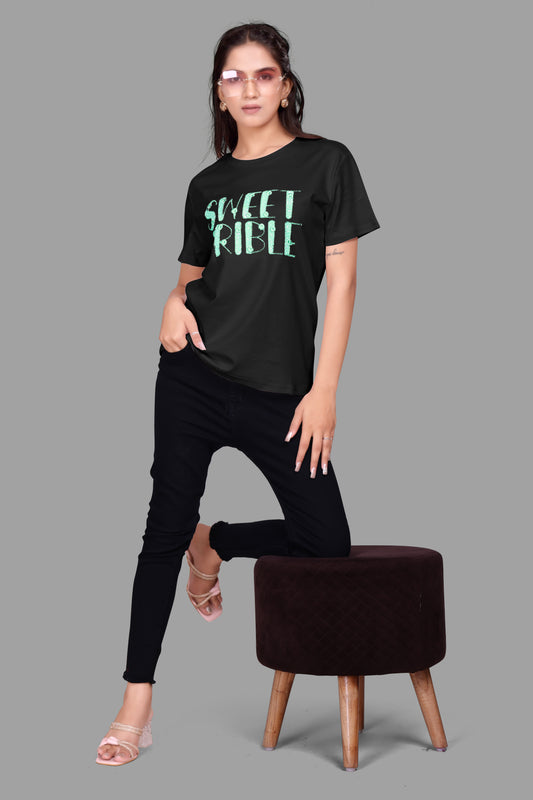 Sweet Scribble Oversized T-Shirt for Women with sequence work
