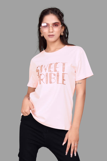 Sweet Scribble Oversized T-Shirt for Women with sequence work