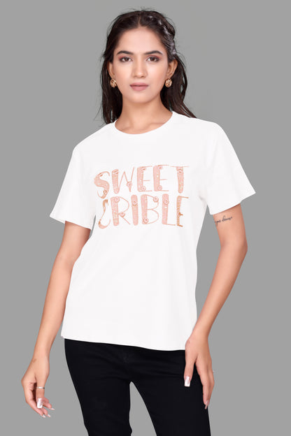 Sweet Scribble Oversized T-Shirt for Women with sequence work