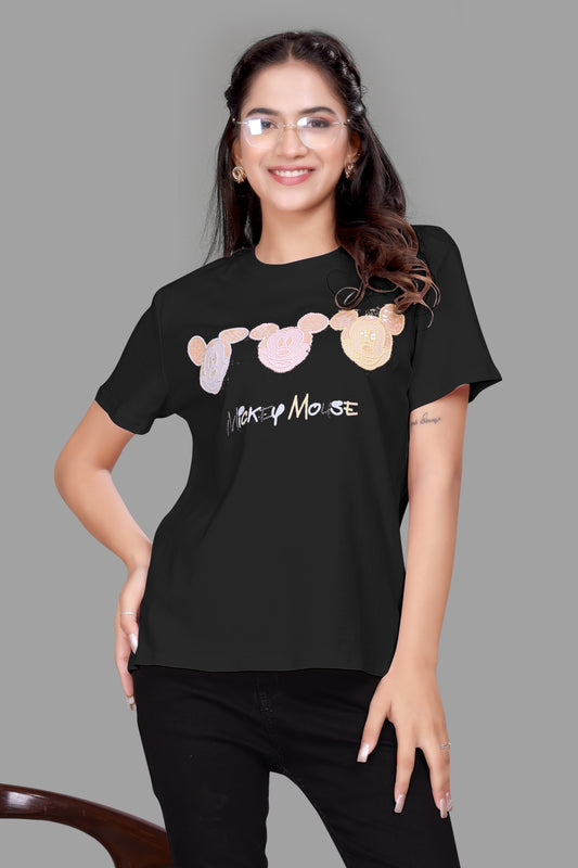 Dazzling Mickey Mouse Sequence Work Oversized T-Shirt for Women