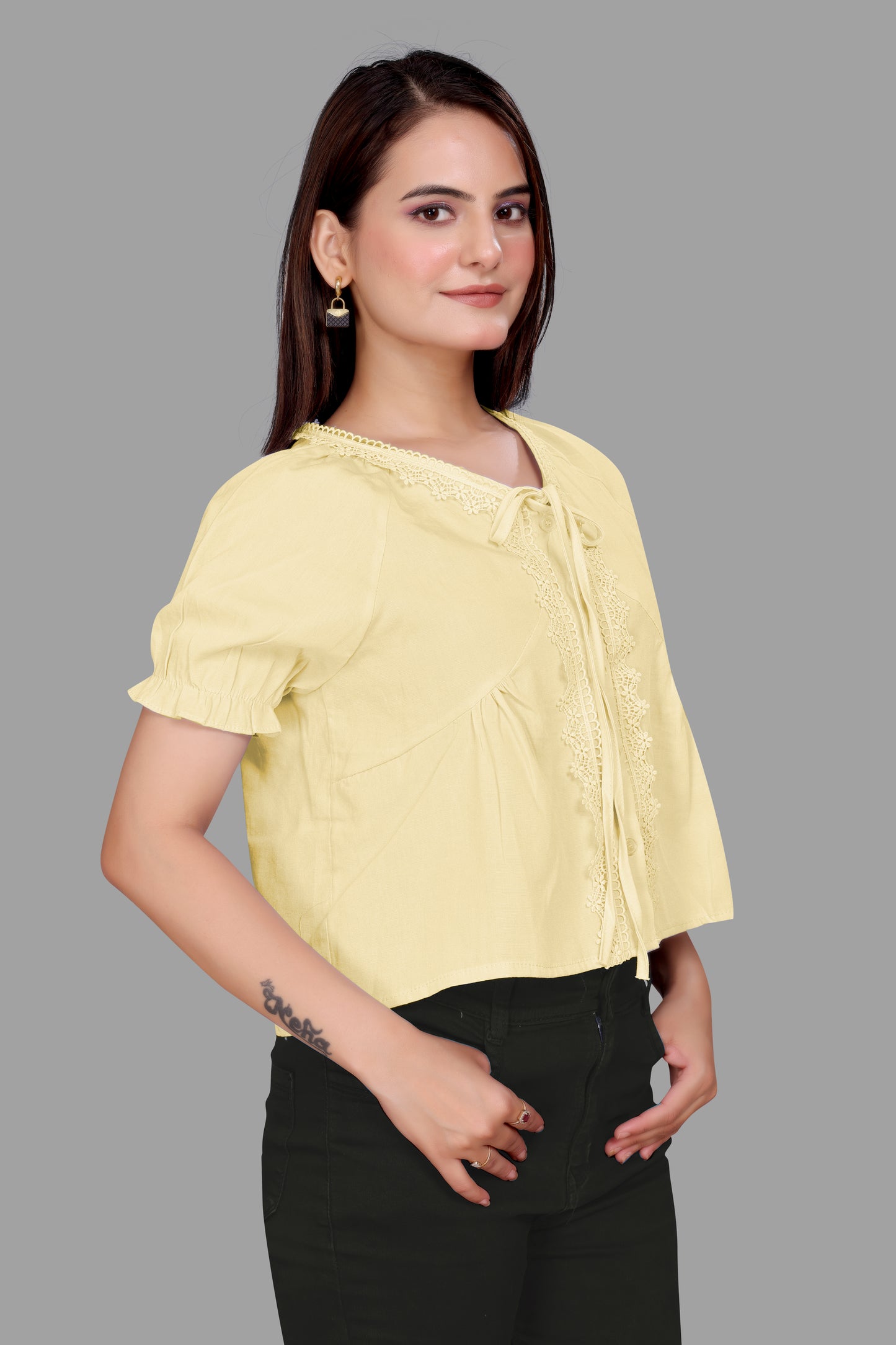 Chic Pinstripe Lace Bow Top for Women